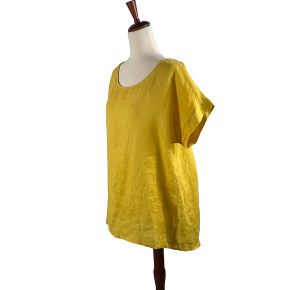 TERZO MILLENNIO Oversized 100% Linen Tunic Blouse in Yellow Size Small - Picture 4 of 8